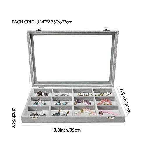 Stratalife Jewelry Holder Organizer Jewelry Organizer Box Bracelet Storage Velvet Jewelry Tray with Clear Lid Jewelry Drawer Organizer Jewelry Display Tray 12 Grid Grey - color: Gray, size: 12 Grid