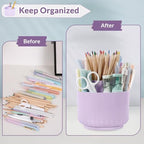 SKYDUE 360 Degree Rotating Desk Organizer, Dual-Purpose Pencil Pen Holder for Desktop, Rotating Desk Pen Organizer with 5 Slots Purple - color: Purple