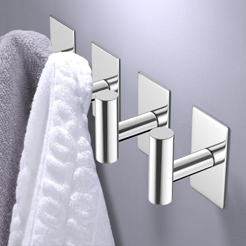 VAEHOLD Wall Towel Hooks, Heavy Duty Sticky Holder Waterproof Towel Hooks for Hanging Coat, Clothes, Closet Hook Wall Mount for Kitchen (Chrome, 4 Pack) - color: Chrome, size: 4 Pack
