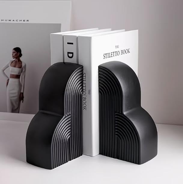 2Pcs/Set Book Ends for Shelves, Decorative Book Ends for Heavy Books,Aesthetic Boho Style for Book Ends for Shelves,Modern Home Office Bookshelf Decor, Home Decor,or Library Decor (Black) - color: Black