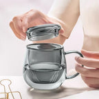 Glass Tea Cup with Infuser and Lid, 17.6oz/520ml Large Borosilicate Teacup, Clear Mug for Loose Leaf Tea, Blooming Tea, Tea Bags - Perfect Christmas or Birthday Gift for Men. - size: 17.6OZ