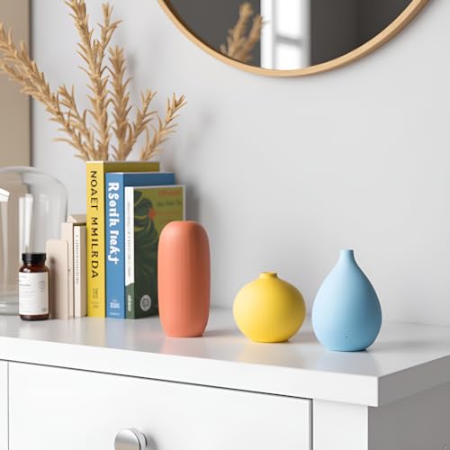 Small Multi Color Ceramic Vase Set 3 for Modern Home Table Decor, Living Room, Tabletop, Bedroom, Shelf, Office Bookshelf, Entryway, Coffee Table Mantel, Rustic Farmhouse Decorative Vases - size: Small Set of 3 (Without Dry Flower)
