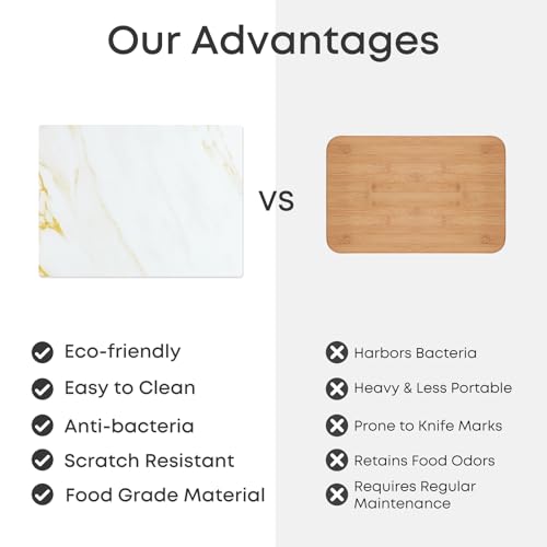 Murrey Home Glass Cutting Board for Kitchen Counter, Tempered Glass Chopping Boards Dishwasher Safe, Small Clear Countertop Tray, Scratch Resistant, Heat Resistant, Non Toxic, Gold Marble, 24"x18" - color: Textured Gold Marble, size: 23.6"L x 17.7"W