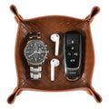 KINIVA PU Leather Jewelry Valet Tray for Men Women,Small Key Bowl for Entryway Table,Portable Travel Catchall Dice Tray (Square-Brown-2pcs) - style: Square-Brown-2pcs