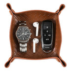 KINIVA PU Leather Jewelry Valet Tray for Men Women,Small Key Bowl for Entryway Table,Portable Travel Catchall Dice Tray (Square-Brown-2pcs) - style: Square-Brown-2pcs