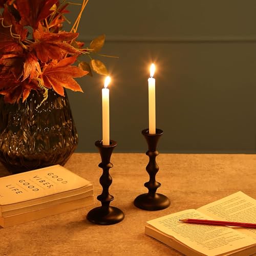 Black Candle Holders Set of 2 Decorative Centerpiece Table Candlesticks Holders for Taper Candles Home Decor Easter Candle Holders for Dinner Party Wedding Decorations - color: Black Matte