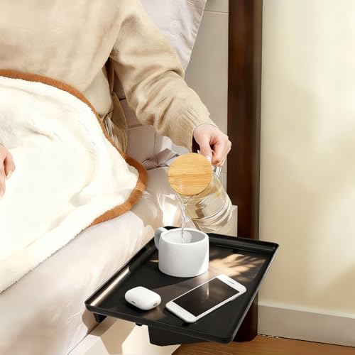 Bedside Shelf,Bunk Bed Table Shelf for Top Bunk,Clip On Nightstand Tray with Cord Management for Table Storage,College Dorm Room Essential,Plastic Bed Side Table Tray Organizer