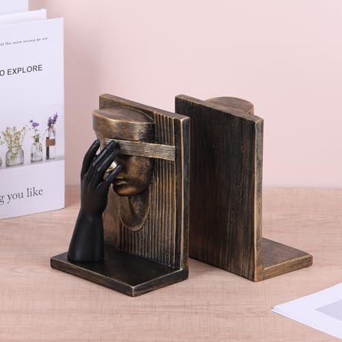 Unique Decorative Bookends – Thinking Man Statue for Bookshelf, Modern Abstract Art Bookends, Aesthetic Decor for Home, Office, Desk, Funky Book Ends for Large Books & Shelf Display (Bronze) - color: Bronze