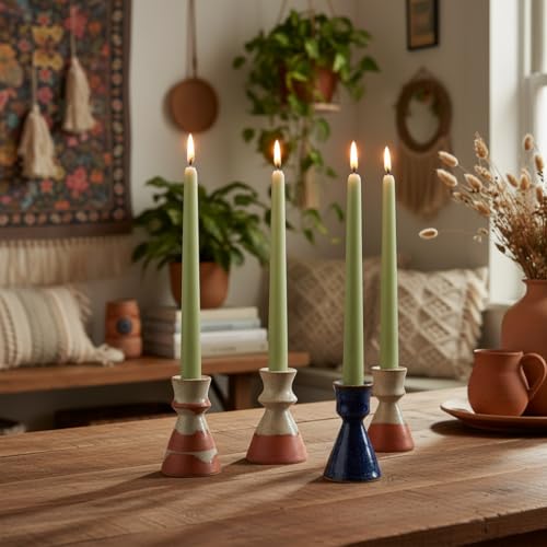 10 Inch Taper Candles Handmade Set of 4 – Unscented Tapered Candles in Sage Green, Candlesticks Smokeless Candle Sticks for Wedding, Home Decor, and Garden Parties - color: Green Cedar