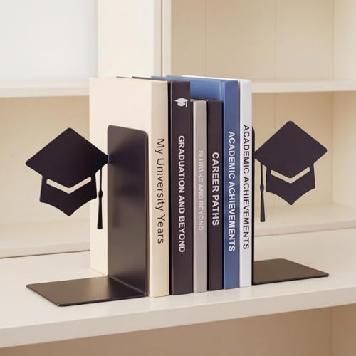 Chunful 2 Pack Graduation Cap Metal Bookends Class of 2026 Gifts 3D Decorative Bookend for Shelf Office Desk Decor Scholar Book End Academic Gift for Students Teachers Graduates College School - color: Graduation Cap