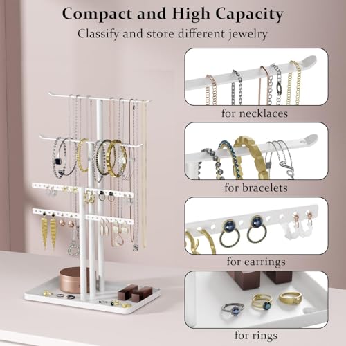 pickpiff White Jewelry Stand Holder Organizer: 12.5" Sturdy Hanger for 80 Pcs Jewelry, Jewlery Tower for Display Necklace, Earring, Bracelet, Watch - color: White, size: 12.5" Height