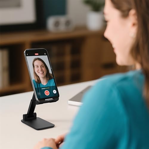 Cell Phone Stand, Adjustable Angle and Height Cell Phone Holder for Desk, Foldable and Portable, Anti-Slip Silicone Pad, Compatible with All Mobile Phones and 4-8 Inch Devices (Black&White) - color: Black&White