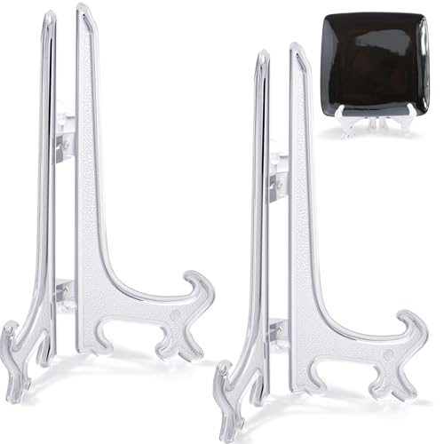 8 Inch Acrylic Plate Stand 2pcs Clear Display Easel Holder for Large Decorative Plates Wall Art Paintings Tabletop Signs Home Gallery Decor Foldable Stand - color: Clear, size: 8inch