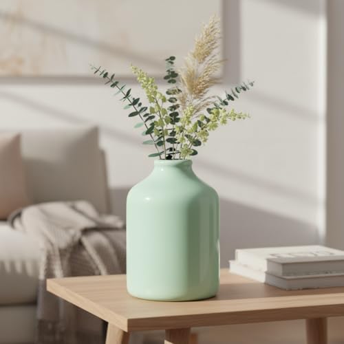 Sunddo Green Ceramic Vase for Centerpieces, 8 Inch Modern Decorative Vase for Pampas Grass, Minimalist Flower Vases Home Decor, Dining Room, Fireplace Decor, Living Room, Easter Table Decoration - color: Light Green, size: 8 inch