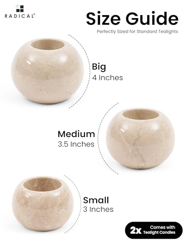 Radicaln Marble Tealight Candle Holder 4" Inches Verona Handmade Set of 3 Mini Votive Candle Holders for Wedding Table Setting, Ideal Marble Taper Holder for Kitchen Table - color: Verona