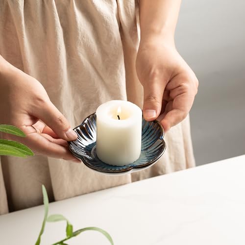 Ceramic Pillar Candle Holder Plates, Decorative Candlestick Holder, Tea Light Incense Santo Palo Holders, for Dinning, Party, Wedding, Birthday, Anniversary Decorations, 1pack (Blue) - color: Blue