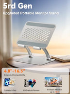 tounee Tablet Holder Stand, Dual Rod Adjustable Aluminum Desktop Stand, Compatible with 4.7-16.9" iPads, Surface Tablets, Portable Monitors, Kindle & More (Silver) - color: Silver