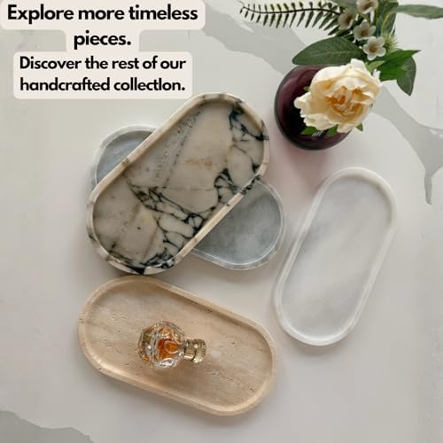 Natural Travertine Oval Bathroom Vanity Tray – 12”x6” Stone Tray for Countertop, Perfume & Jewelry Display | Solid 2cm Thick, Authentic Turkish Travertine - color: Travertine