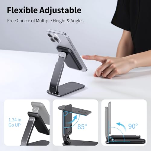 iWALK Magnetic Cell Phone Stand for Desk, Angle and Height Adjustable Mobile Phone Holder, Foldable Magnet Stand for iPhone 17 16 15 14 13 12 Pro Max and iPad, Cell Phone Holder for Samsung, Black - color: Black