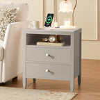 Huuger Grey Nightstand Set of 2, Night Stand with Charger Station, Bedside Table with 2 Drawers, Bed Side Tables for Bedroom, Modern Nightstands, Metal Knobs, Painted Surface - color: Grey