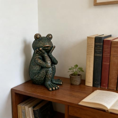 Meditation Frog Sculpture, 10" H 7.48" L Handcrafted Resin Zen Frog Statue, Suitable for Garden, Courtyard, Indoor and Outdoor Home Decoration