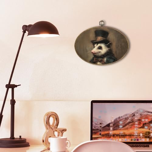 Hxlac Vintage Opossum Oval Wall Art Framed, Dark Moody Opossum Oval Wall Decor, Rustic Farm Animal Hanging Canvas Prints Wall Sculptures for Home Living Room Bedroom Decor, 11.5x8.5 Inch - color: opossum oval