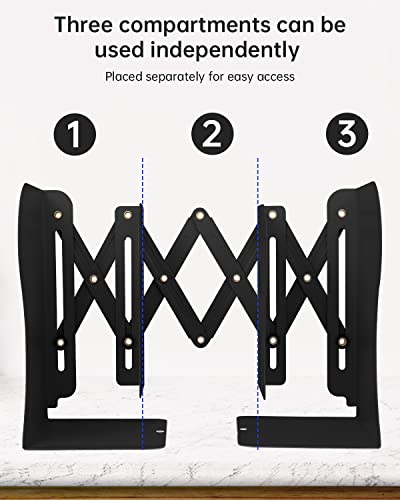 Honagu Adjustable Bookends, Metal Book Ends for Shelves Heavy Book, Desk Magazine File Organizer for Home, Office, Books, Papers, Extends up to 19 inches, for Students,Teachers (Black) - color: Black