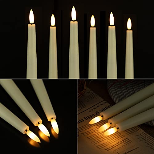 Flameless Taper Candles with 3D Wick, 9.6" Real Wax LED Candles with Remote and Timer, 3 Pack Flickering Candlesticks Battery Operated, Classic Tall Taper Candles for Home, Wedding, Party, Ivory - color: Ivory