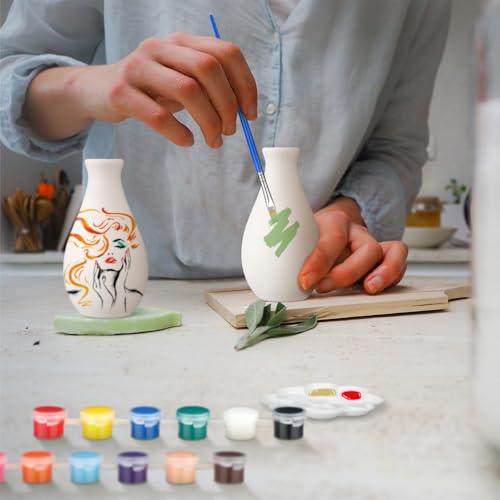 Singhoow 4 Set Mother's Day Paint Your Own Porcelain Paint Vase Art Project White Ceramic Painting Kit for Adults Porcelain Vase Decorating Kit Holiday Supplies DIY(Stylish) - color: Stylish