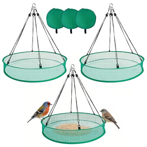 3PCS Bird Seed Catcher Tray 24 Inch Bird Seed Catcher Hanging Hoop Platform for Bird Feeders Includes S-Hooks, Adjustable Ropes & Portable Storage Pouch - size: 24 in