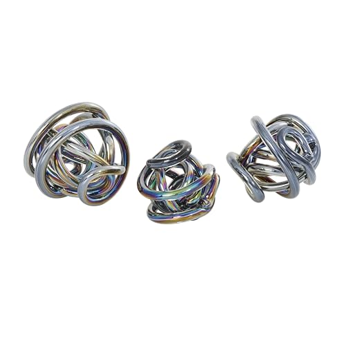 Deco 79 Glass Abstract Handmade Decorative Sculpture Iridescent Knotted Ball Home Decor Statues, Set of 3 Accent Figurines 5", 4", 4"W, Dark Gray - color: Gray