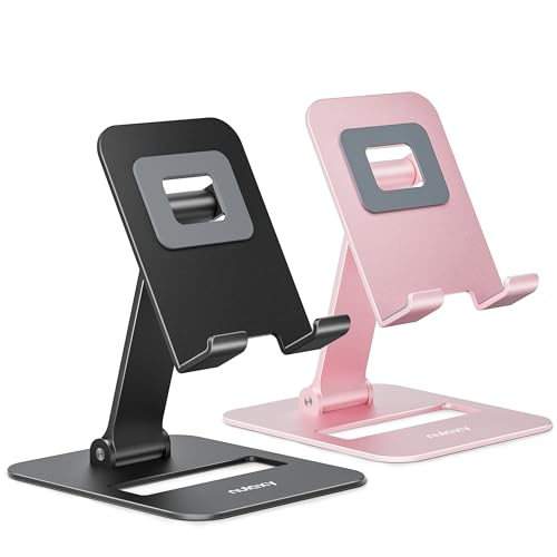 Nulaxy 2 Pack Dual Folding Cell Phone Stand, Fully Adjustable Phone Holder for Desk, Compatible with iPhone 17 16 15 14 13 12 11, Nintendo Switch, All Phones, Black & Rose Gold - color: A-Black & Rose Gold