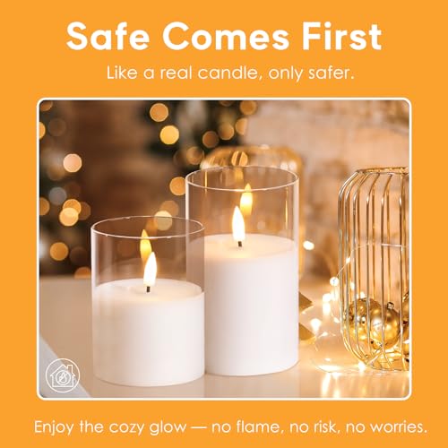 Eywamage Clear Glass Flameless Candles with Remote Timer, Flickering Battery LED Pillar Candles Set of 3 - color: Clear