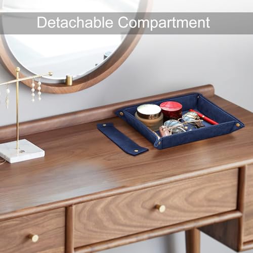 SITHON Valet Tray Desktop Storage Organizer, Removable 2 Compartments Catchall Tray Bedside Vanity Nightstand Caddy Holder Desk Storage Plate, Dark Blue - color: Dark Blue