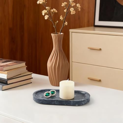Travertine Tray, Marble Tray for Bathroom countertop,Non-Ceramic/Non-Resin，Stone for Storing Perfume, Cosmetics and Jewelry 7.87 * 3.9inch （Black） - color: Black, size: 7.9" x 3.9" x 0.7"