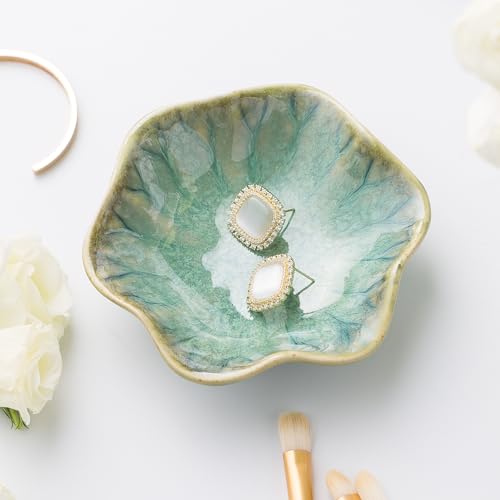 Ceramic Ring Dish, Jewelry Dish Holder, Small Trinket Tray Plate for Earrings Rings Necklaces Keys, for Mom Friend Sister, Retro Green - color: Retro Green