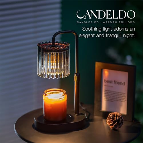 Candeldo Candle Warmer Lamp with Timer: Black Candle Warming Lamp Height Adjustable Wax Melt Warmer Dimmable Modern Farmhouse New Home Bedroom Decor Mothers Day Housewarming Gift for Women - color: Smoke Grey