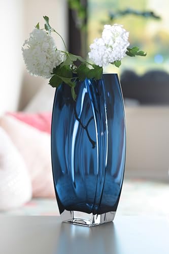 Glass - Vase - Blue - Teal - 12.6" Height - Heavy Durable - Made in Europe - by Barski