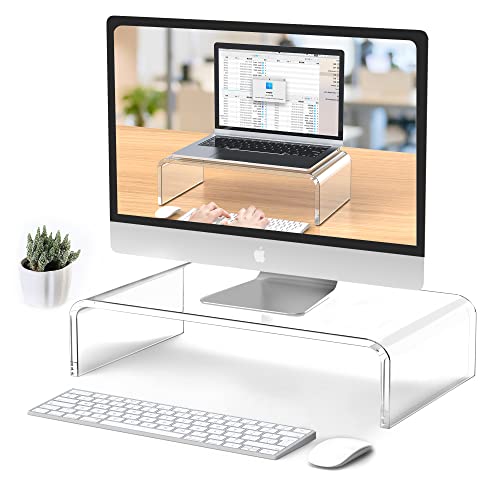 Acrylic Monitor Stand Riser Clear Laptop Stand for Desk Acrylic Monitor Riser for Desk Accessories Aesthetic Laptop Riser Clear Computer Stand White Office Supplies for Women Essentials - style: 15''