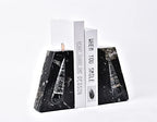 AMOYSTONE 1Pair Heavy Duty Bookend Crystal Quartz Bookends 6-8 LBS Natural Orthoceras Fossil Bookshelf Trapezoid Height 6.2" - color: Black & White B, size: 6-8 Lbs