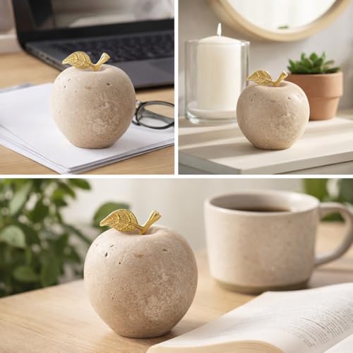 Radicaln Decoration Piece Travertine 3" Inch Handmade Apple Paperweight Home Decor – Best for Office Table Decoration & Study Room Decor Paperweight - color: Travertine
