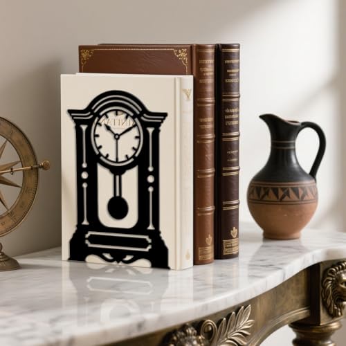 Peacoblue Metal Bookends for Shelves, Modern Decorative Heavy Duty Study Book Ends Stoppers for Office, Desk, Shelf, Room 5.3"x4.3"x7.9" Cast Iron Simple Tall Bookends 1 Pair (Retro Grandfather Clock) - style: Retro Grandfather Clock