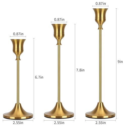 Candlestick Holders Taper Candle Holders, Candle Stick Holders Set of 3, Brass Gold Candlestick Holder, Candle Holder for Wedding Party Dining