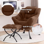 Tiita Lazy Chair with Ottoman, Brown Modern Large Accent Chair, Comfy Leisure Sofa Armchair with Ottoman, Reading Chair with Footrest for Bedroom, Living Room, Dorm Rooms, Brown - color: Peach Skin Brown