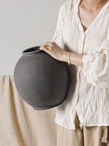 Ceramic Rustic Vase, 10.8 Inch Farmhouse Minimalist Tall Flower Vase for Table, Living Room, Home Decor, Bathroom, Holiday, Wedding, Set of 1,Sandstone Dark Grey - color: Sandstone Dark Grey, size: 10.8 inch