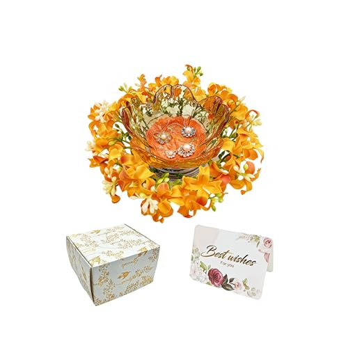 Mini Flower Ring Plate Jewelry Storage Tray Ring Holder for Dressing Table, Bedside Table, Room Bathroom Decoration, Cute Valentine's Day Christmas Birthday Gift for Women (orange flower) - color: orange Jewelry Tray and Flower Base