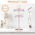 iDavosic.ly 2 Tier Rotating Necklace Holder Organizer with 42 Hooks, Adjustable Metal Bracelet Display Stand Rack, Extra Tall Keychain Spinning Tree Tower for Women, Rose Gold - color: Rose Gold