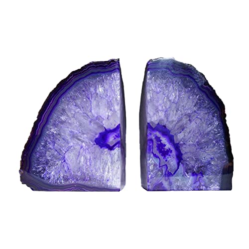 AMOYSTONE Purple Agate Bookends, Natural Crystal Gemstone Book Holders 3-4 LBS for Shelves, Stylish and Functional Bookends Gift for Women - color: Purple, size: 3-4 Pounds