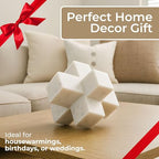 Geometric Cube Decorative Object – Marble Sculpture Modern Home Decor Ornament – Shelf Styling & Coffee Table Decor for Bathroom, Office & Living Room – 6.5", White