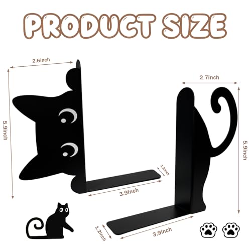 Peeping Cat Metal Bookends, Funny Bookends for Shelves Decorative, Home Office Desk Cute Book Ends Reading Bookshelf Decor for Cat Lovers, Book Lovers Gift - style: Peeping Cat